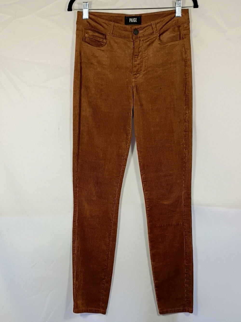 EUC PAIGE Womens Hoxton Ultra Skinny Velvet Corduroy Brown Pants Size 27 Fall